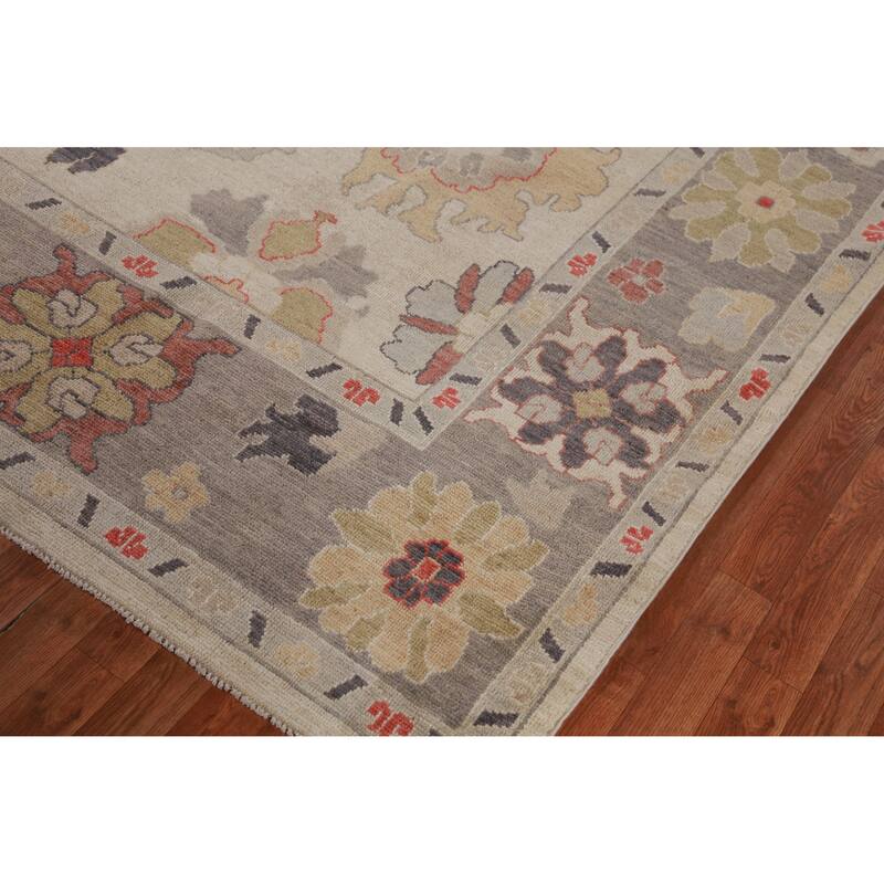 Hand Knotted Oriental 100% Wool Carpet Transitional All-Over Beige & Ivories Oushak Area Rug - 12' 5'' X 9' 1''