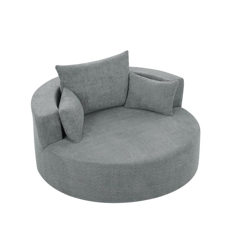 360° Swivel Accent Chair, Oversized Chenille Upholstered Round Barrel Chair, Lounge Reading Chair with 3 Removable Pillows