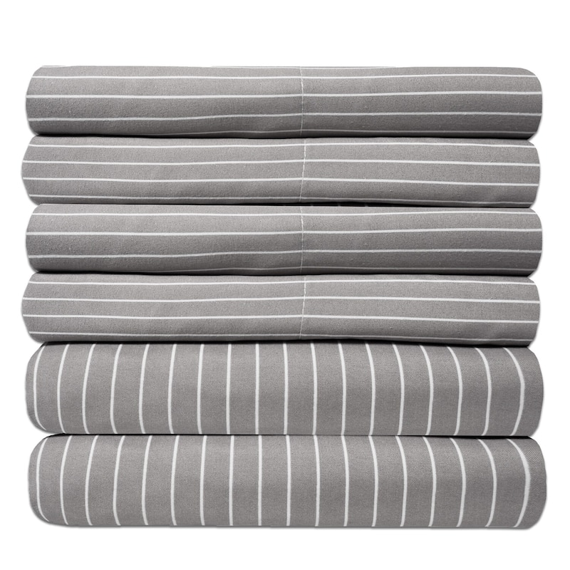 Sweet Home Collection 6 Piece Window Pane Printed Sheet Set, Deluxe Ultra Soft 1500 Series, Double Brushed Microfiber. - Twin - Pinstripe Grey