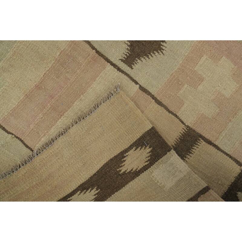 Hand Woven Oriental 100% Wool Carpet Southwestern Tribal Beige & Ivories Kilim Area Rug - 8' 2'' X 4' 8''