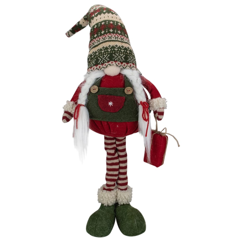 28" Red and Green Fair Isle Standing Gnome Girl Christmas Figure