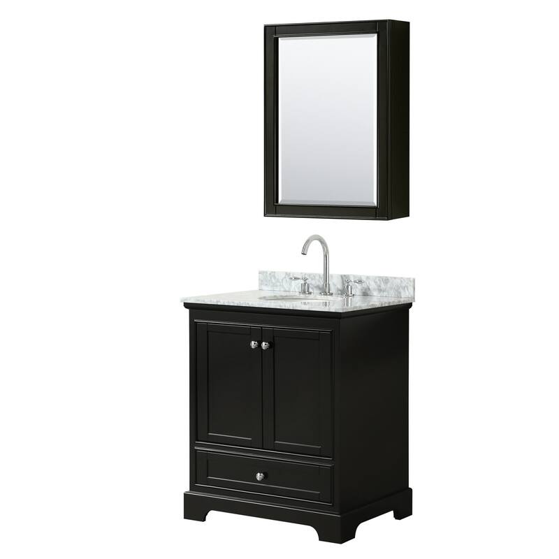 Wyndham Collection Deborah 30" Free Standing Single Vanity Set with - Dark Espresso / White Carrara Marble Top / - Espresso Finish