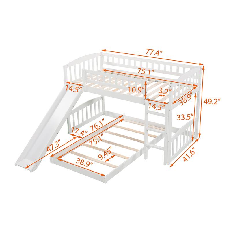 Twin over Twin Size Solid Wood Bunk Bed with Slide and Ladder for Kids, Boys and Girls, Bedroom