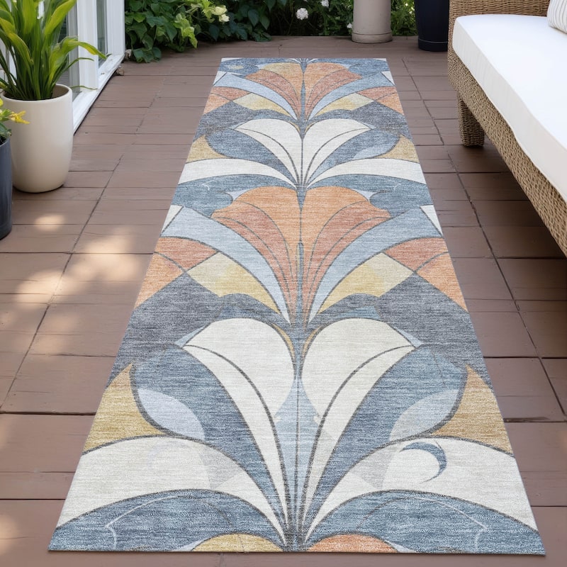 Machine Washable Indoor/Outdoor Modern Mosaic Chantille Rug - Denim - 2'3" x 7'6"