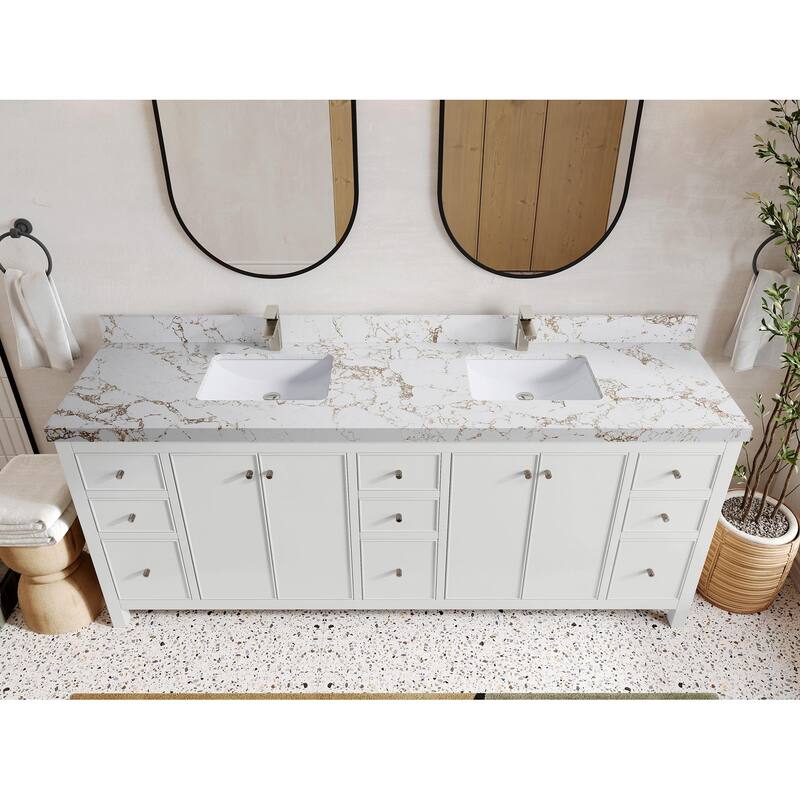 Willow Collections 84 in. W x 22 in. D Chicago Double Bowl Sink Bathroom Vanity with Countertop