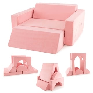 8PCS Kids Modular Play Sofa Convertible Toddler Couch Pink/Grey