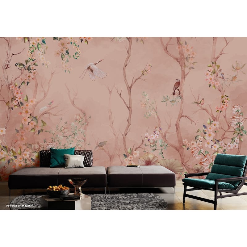 Cherry Blossom and Birds Wallpaper Mural Pastel Floral Serenity
