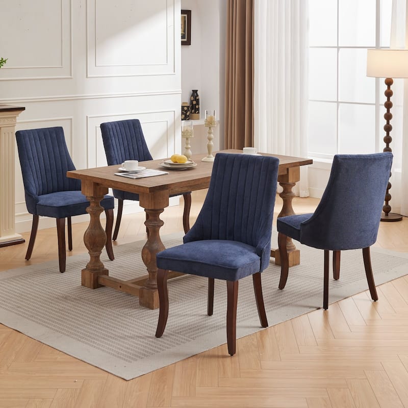 Modern Linen Kitchen Dining Chair with Bent Wood Legs, Set of 2