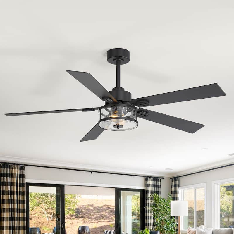 56" Reversible 5-Blade Glass Shade Ceiling Fan Chandelier with Light and Remote