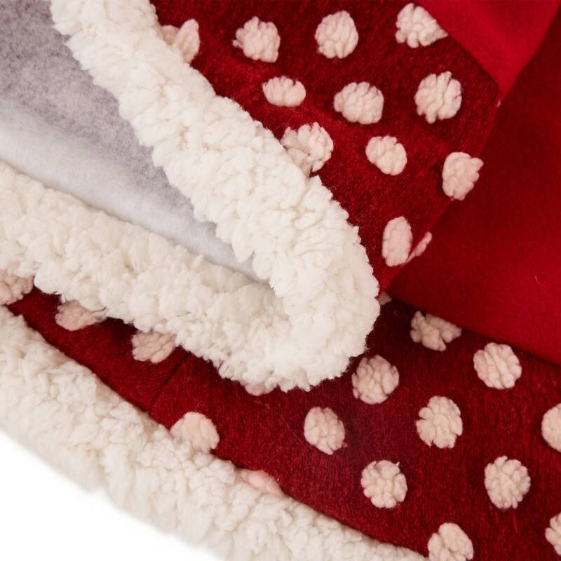 Glitzhome 48"D Fabric Merry Christmas Pompom Tree Skirts - 48"x 48"