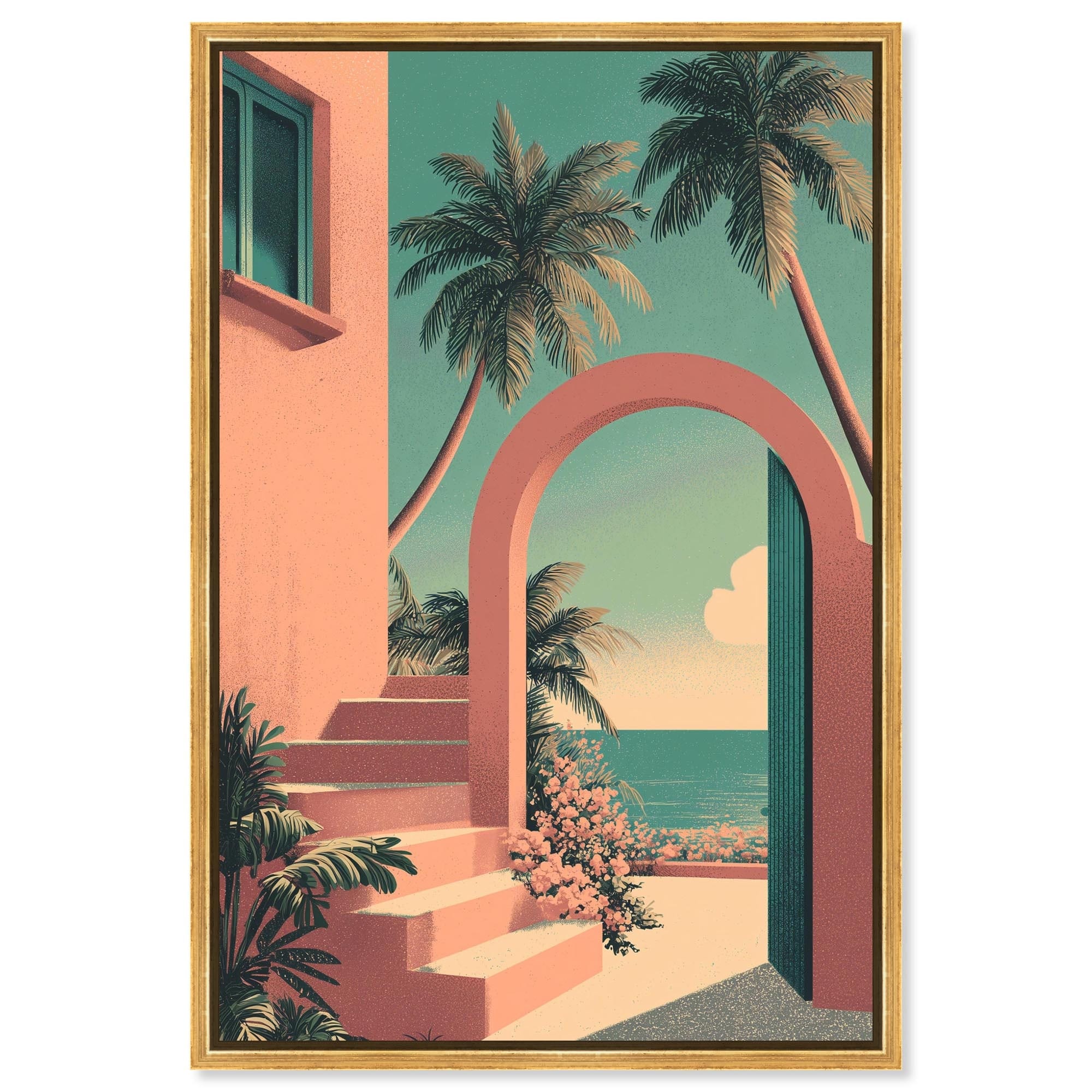 Through the Arch and Palms Coastal Art Canvas Print by Art Remedy