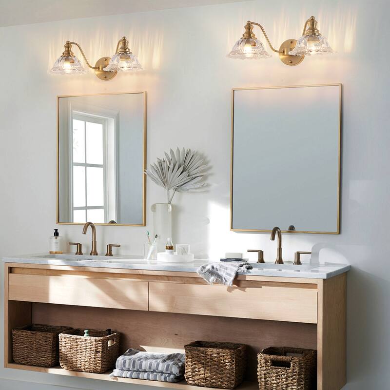20" 2-Light Gold Vintage Vanity - Glass - Bathroom Bedroom(Bulb Not Included)