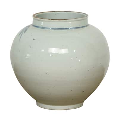 Artissance 10.6"H Vintage Style Blue and White Round Vase with Floral Print