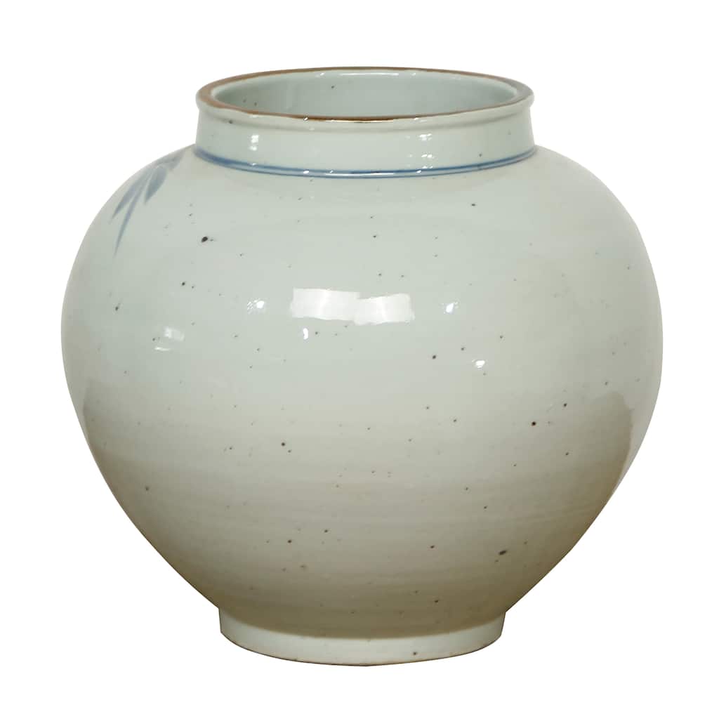 Artissance 10.6"H Vintage Style Blue and White Round Vase with Floral Print
