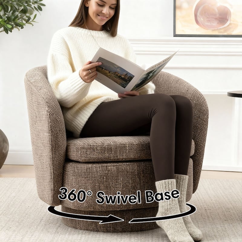 360° Tweed Swivel Barrel Accent Chair