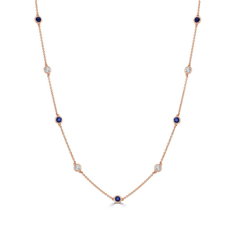 Joelle Collection Sapphire & Diamond Station Necklace 14K Gold