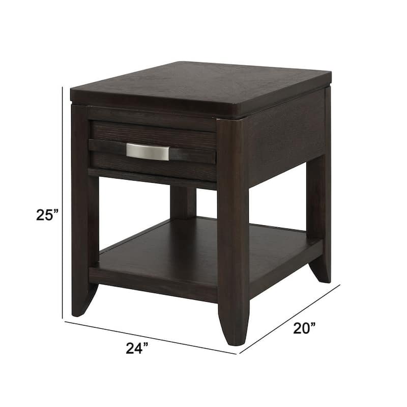 Joni 25 Inch Side End Table, 1 Drawer and Shelf, Espresso Brown Acacia Wood - 25 H x 20 W x 24 L Inches