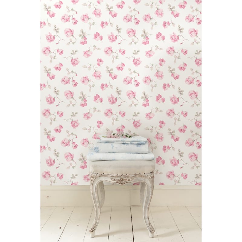 LoveShackFancy Ribbon Rosa Chateau Rose Peel and Stick Wallpaper