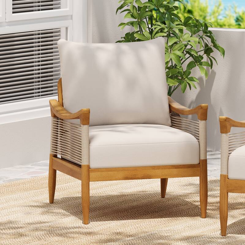 Christopher Knight Home - Riviera Acacia Wood Patio Club Chair with Woven Rope Accents