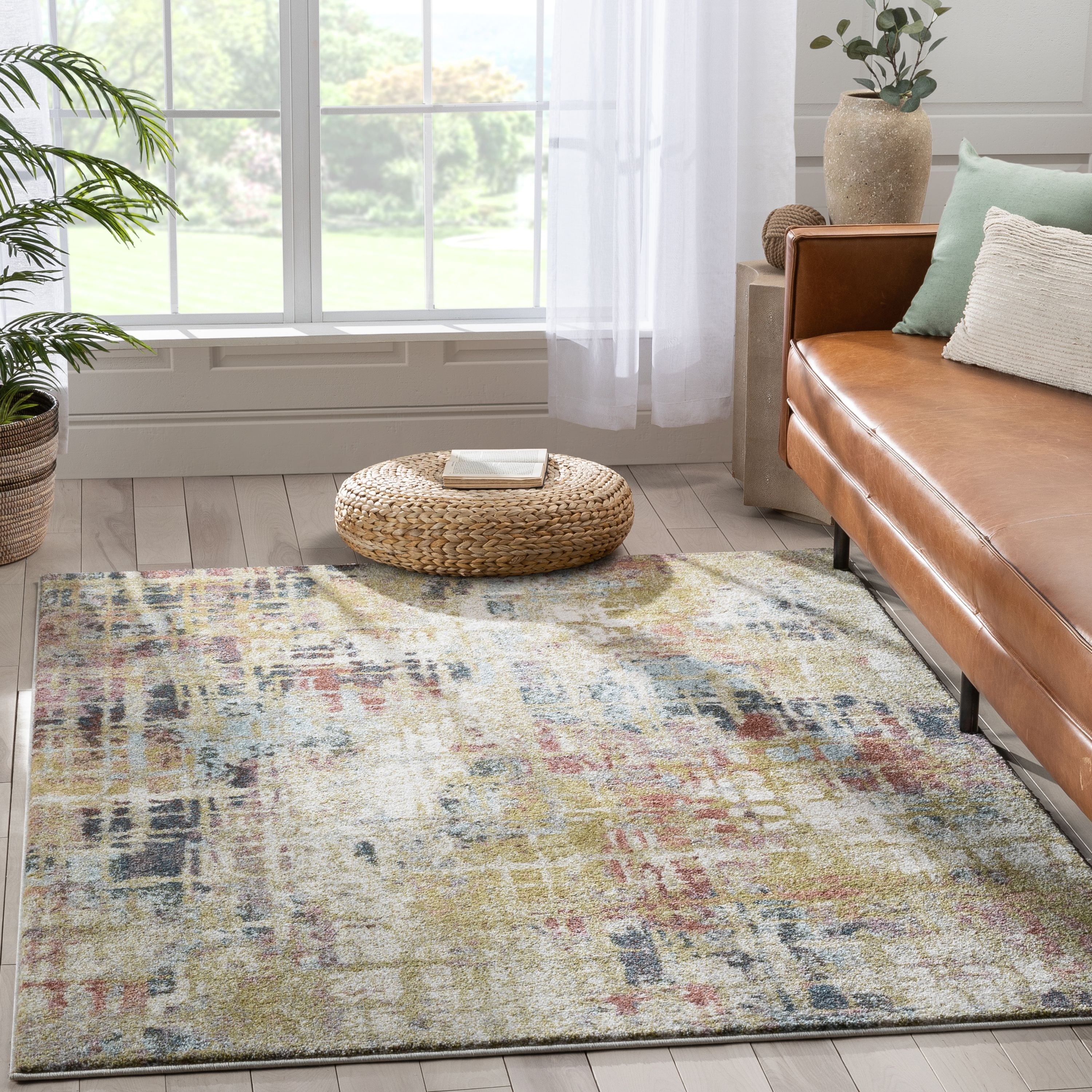 Hauteloom Liverpool Living Room, Bedroom Area Rug - Contemporary - Colorful - 5'3 x 7' - Blue, Grey, Off White