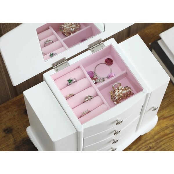 Snow White Wood Jewelry Box with 3 Drawers and 2 doors - 6*10*9.5