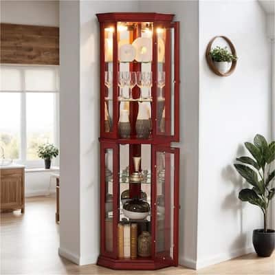 Corner Cabinet Lighted Glass Display Shelf Shelving Bar Cabinet