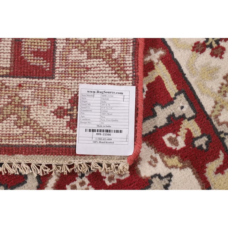 Red Oushak Indian Runner Rug Hand-Knotted Wool Carpet - 2'6"x 9'9"
