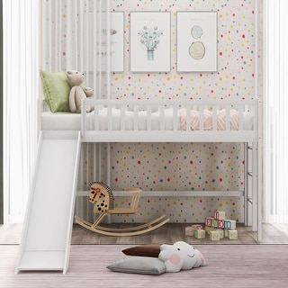 White Twin Size Low Loft Bed with Ladder and Slide - Bed Bath & Beyond ...