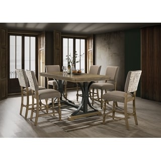 Roundhill Furniture Birmingham 7-piece Driftwood Finish Table with Nail Head Chairs Counter Height Dining Set