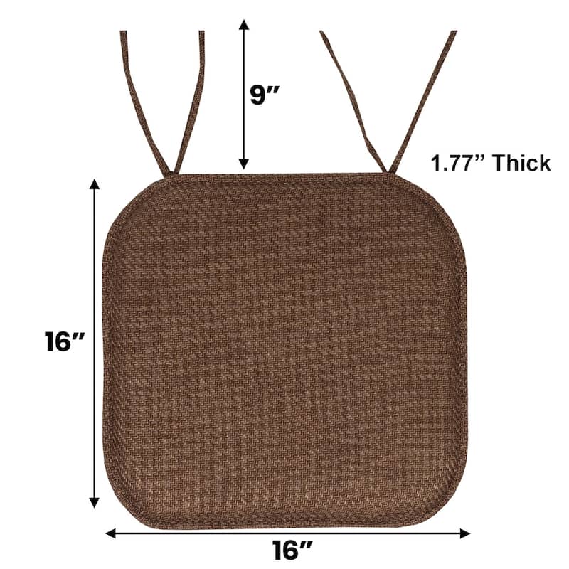 Sweet Home Collection Herringbone Stitch Memory Foam Non Slip Chair Cushion Pad with Ties 16" x 16"