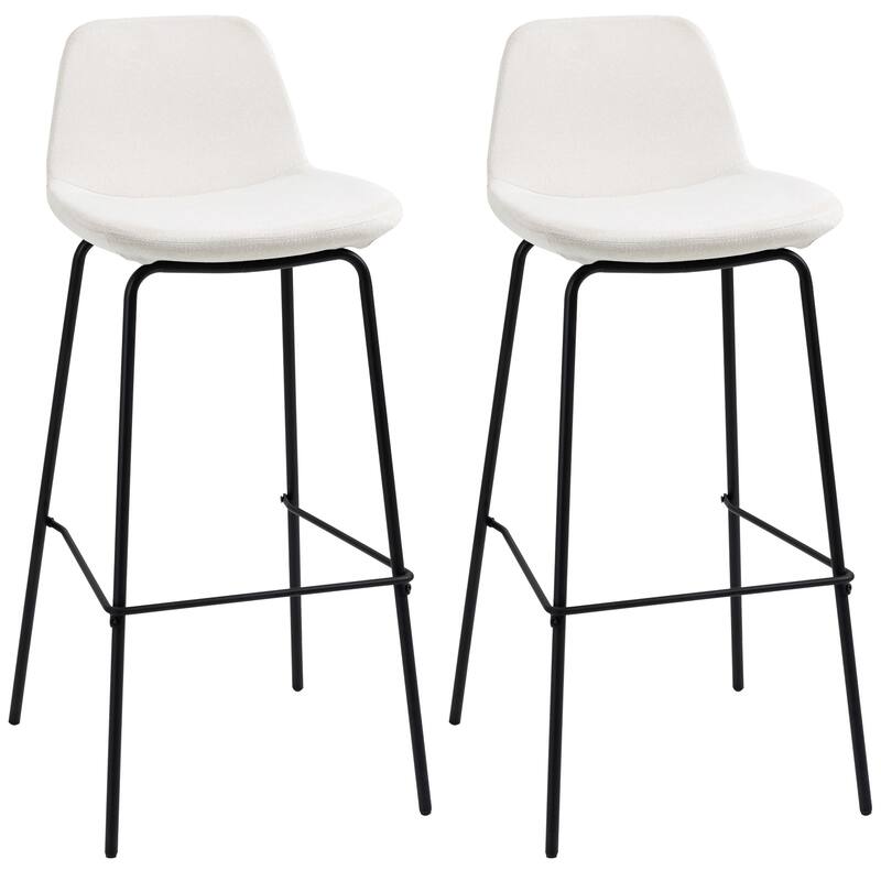 HOMCOM 29.5" Seat Height Bar Stools Set of 2, Upholstered Bar Chairs, Armless Barstools with Back, Steel Legs