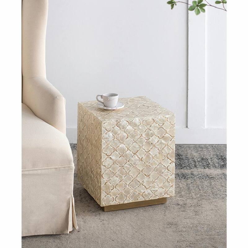 Geometric Capiz Block Stool - 14" Square Design, End Table, Side Table - 14x14x18"