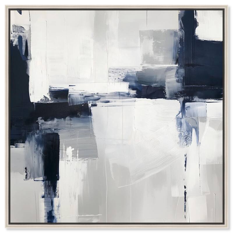 Blue Cascades on Still White Canvas by Art Remedy - Silver - 20" x 20"