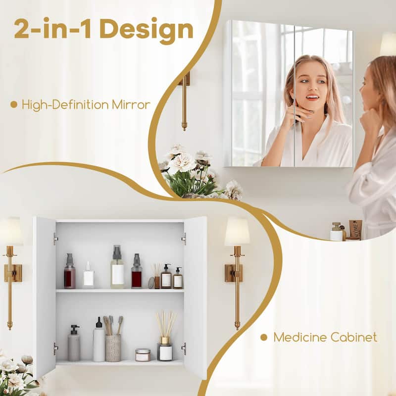 Costway 24.5" x 42.5" Bathroom Wall Cabinet with Double Mirrored Doors