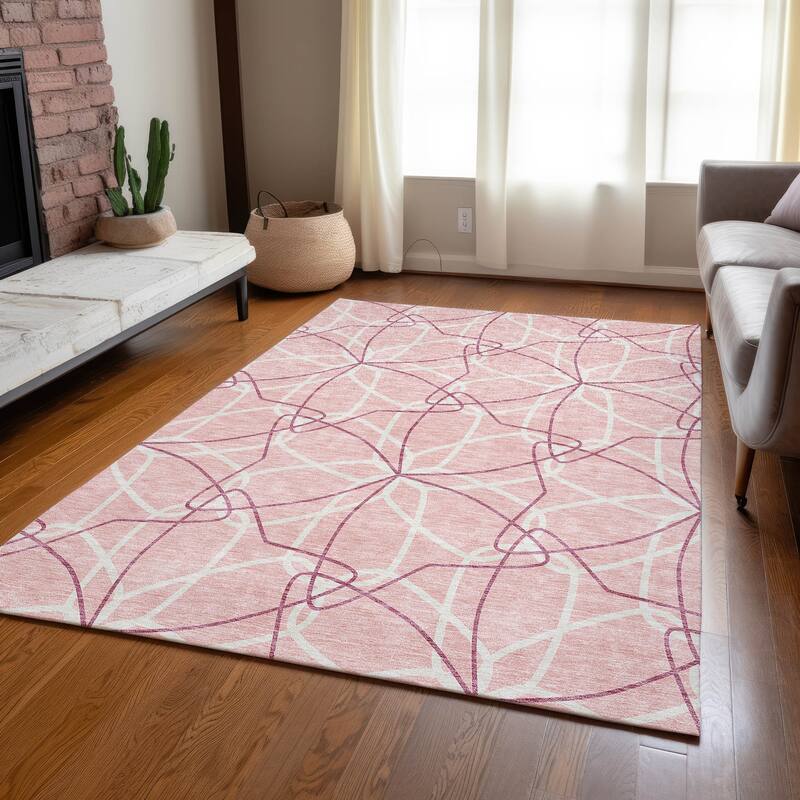 Machine Washable Indoor/ Outdoor Abstract Prism Chantille Rug