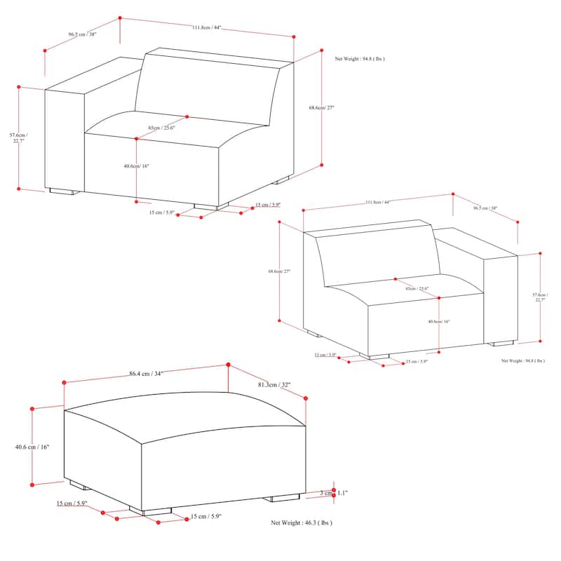WYNDENHALL Biggs 2-Seater Modular Sofa and Ottoman Set