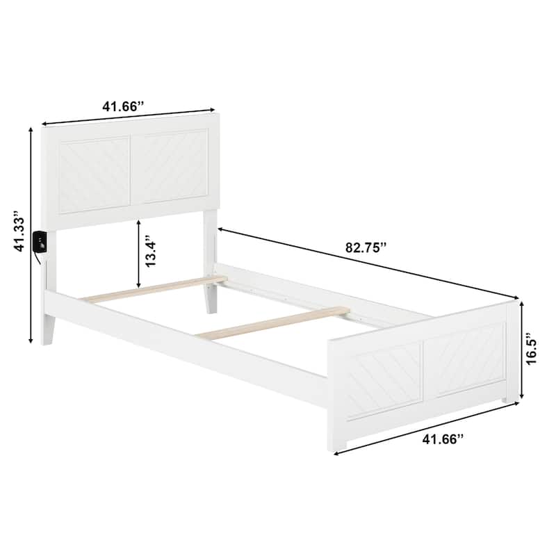Gothic Bed Frame Twin XL - Foundation Platform Bed with Footboard - White Finish