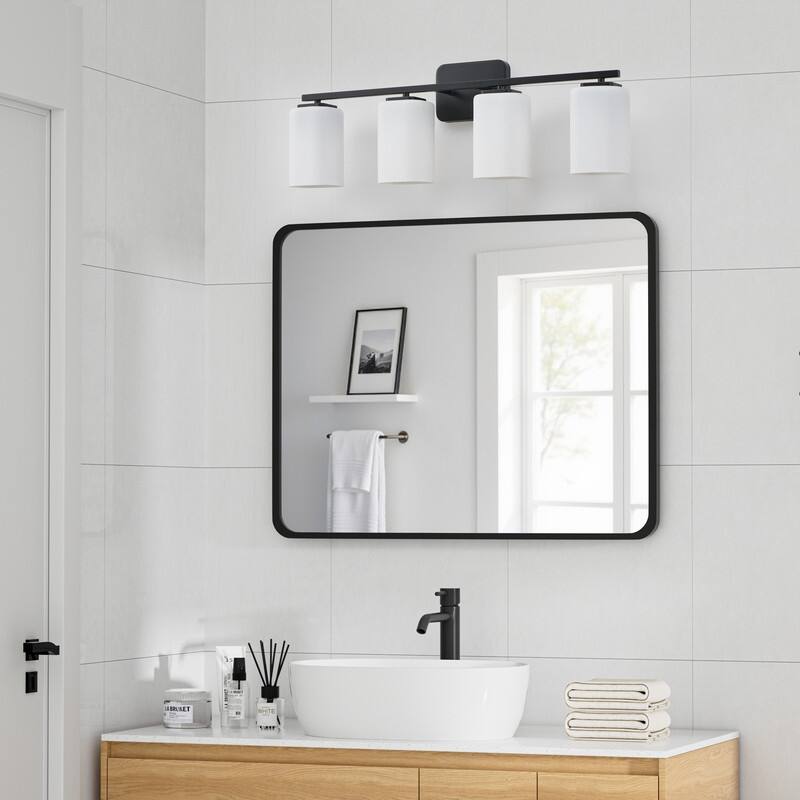 KAWOTI Modern & Contemporary Vanity Light with Frosted Glass Shade - 4-Light(W28.5'')
