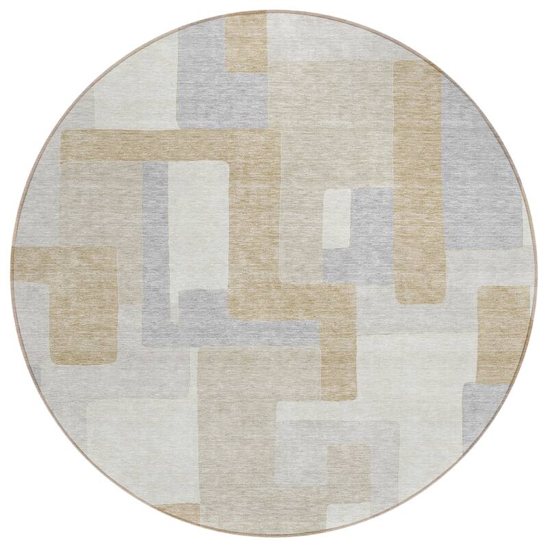 Machine Washable Indoor/ Outdoor Contempoary Blocks Chantille Rug
