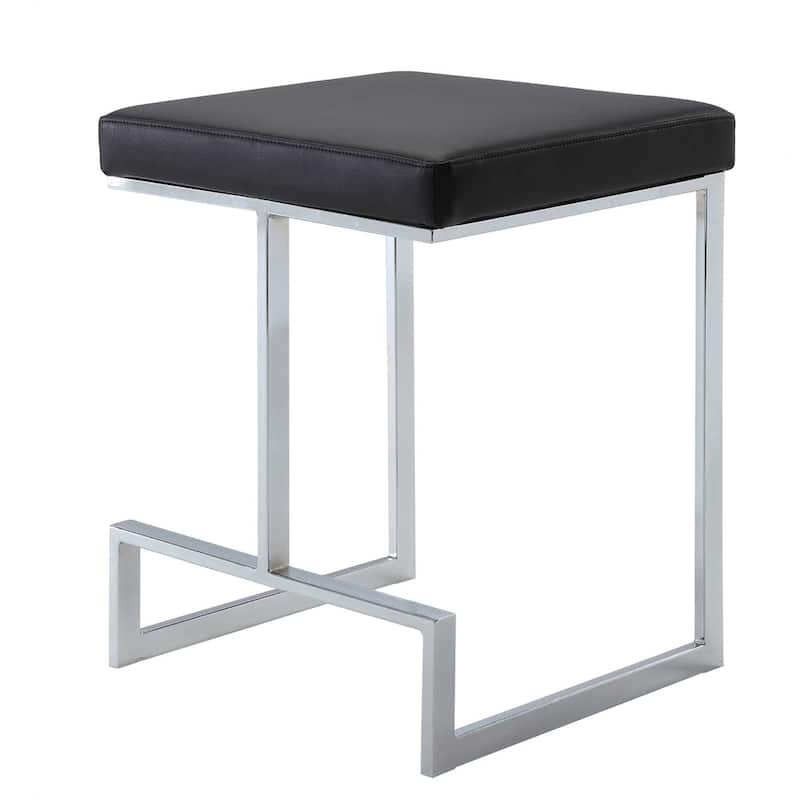 24" Black Backless Counter Height Bar Stool with Faux Leather Seat and Chrome Steel Sled Base - 24" H x 17" W x 18" D