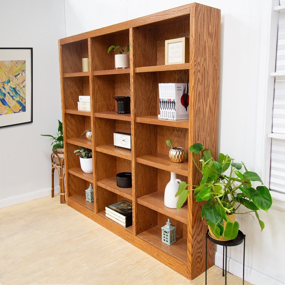 Concepts in Wood Triple Wide Wood Bookcase, 15 Shelf, 72 inch Tall