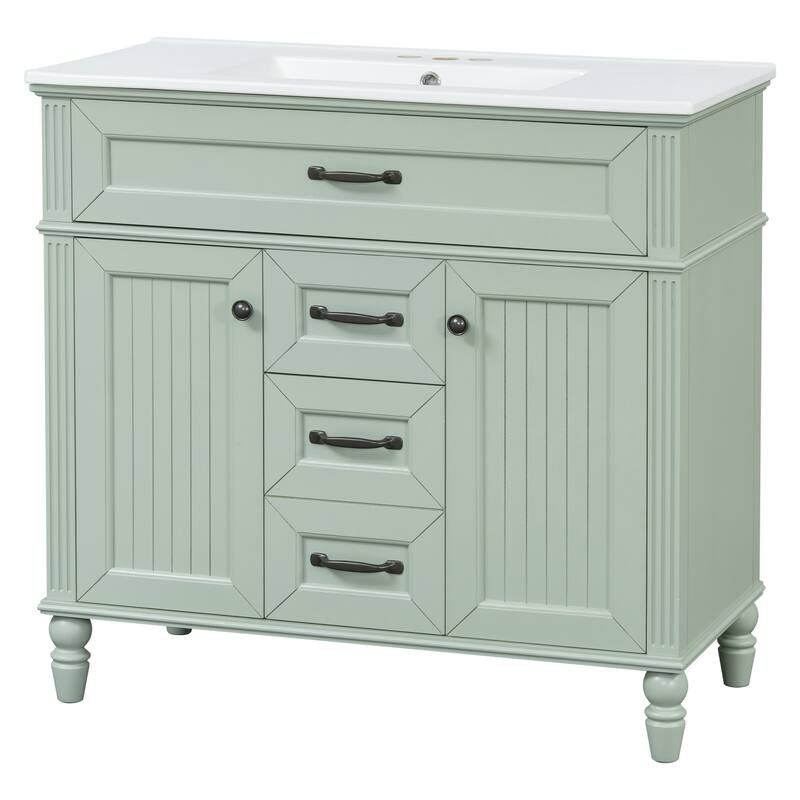 GDF Studio - Sunny Modern Solid Wood + MDF 36-Inch Bathroom Vanity with Ceramic Sink and Flip-Out Drawer