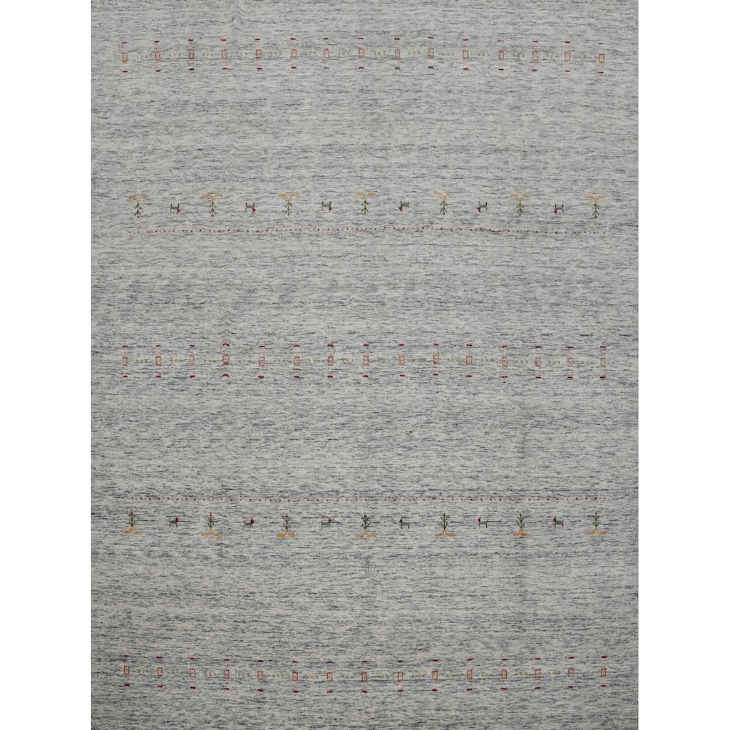 Hand Knotted Oriental 100% Wool Carpet Tribal Animal Pictorial Navy Blue & Blues Gabbeh Area Rug - 10' 1'' X 9' 8''