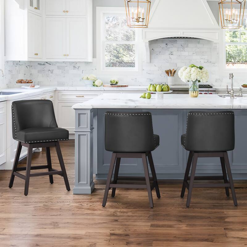 26 in. Swivel Counter Height Bar Stools Upholstered Wood Frame Counter StoolsWith Nailhead Trim