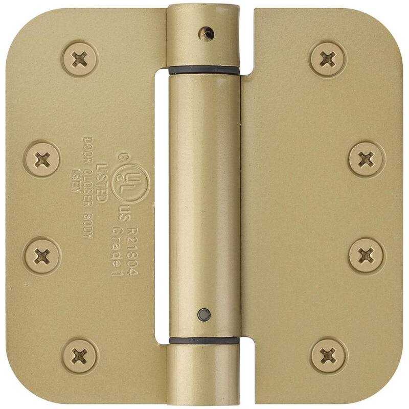 Emtek 4" x 4" Spring Mortise Hinge with 5/8" Radius Corners - Pair - Satin Brass
