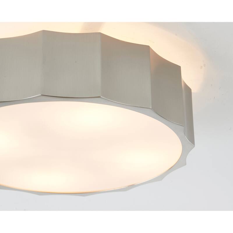 3 Light Shiny Nickel Iron Flush Mount with White Bottom Cover