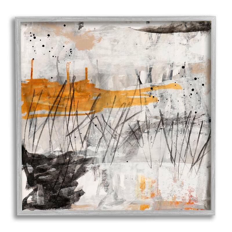 Stupell Chaotic Linework Abstraction Busy Black Grey Orange Framed Wall Art - 17 x 17 - Grey