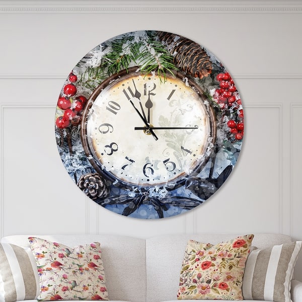 slide 2 of 10, Designart 'Christmas Atmosphere' Oversized Rustic Wall CLock