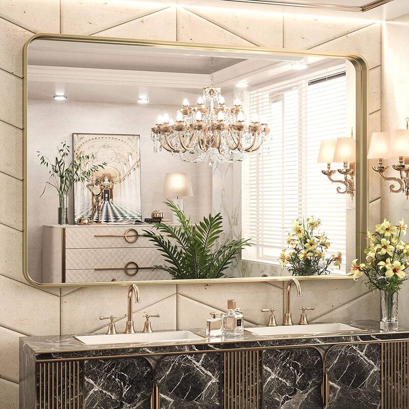 TETOTE Modern Metal Frame Wall Mounted Hanging Bathroom Vanity Mirror