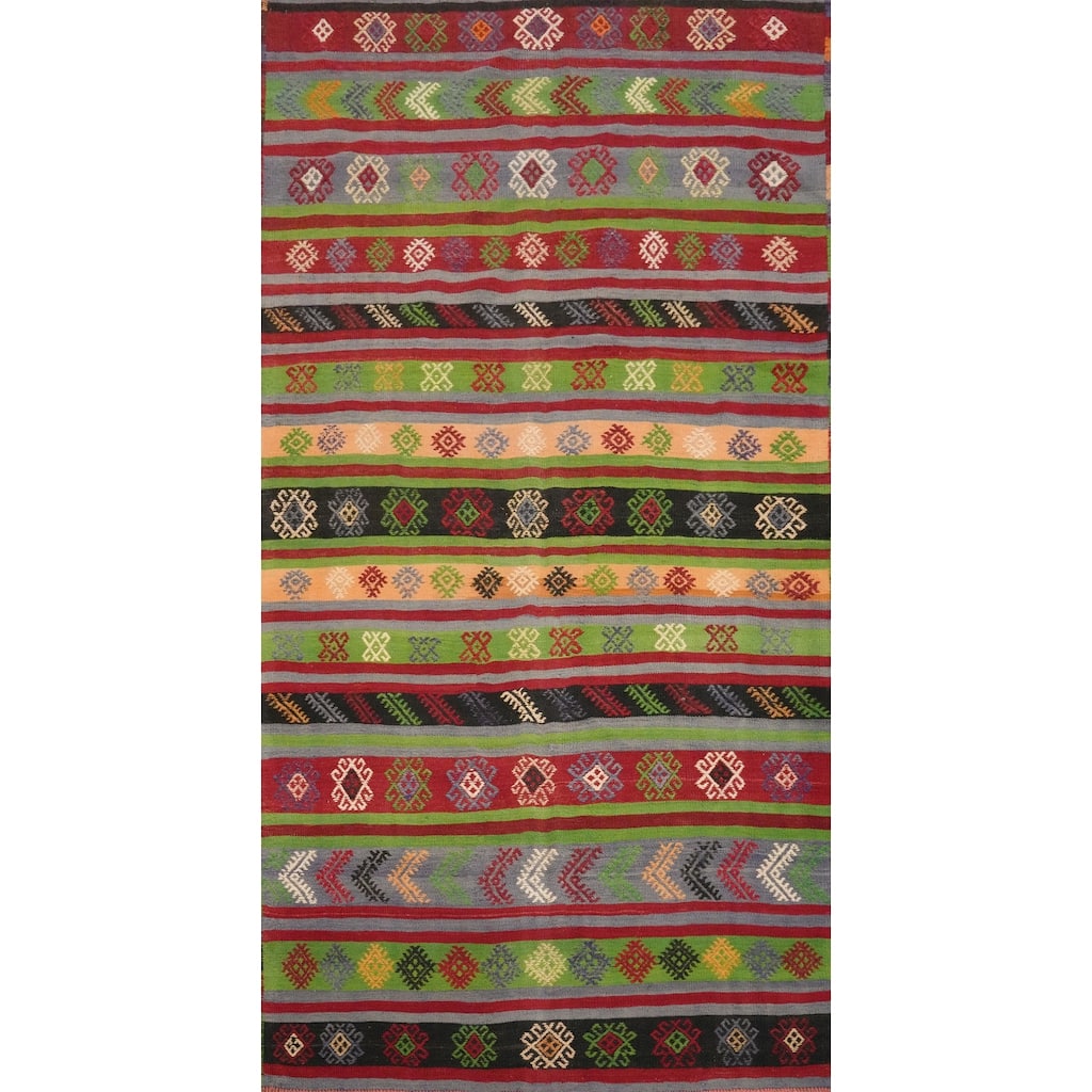 Hand Woven Oriental 100% Wool Carpet Southwestern Tribal Multi-Colored Kilim Area Rug - 10' 4'' X 5' 9''